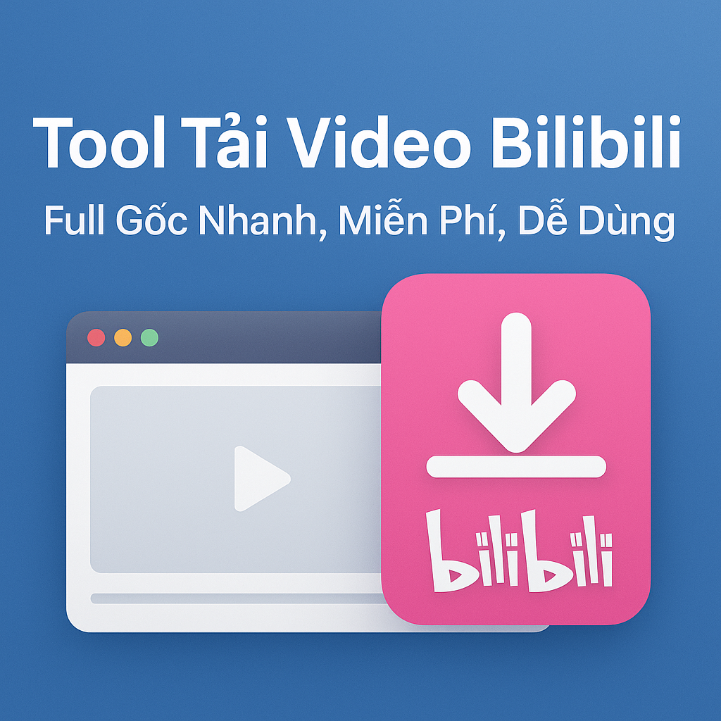 Biểu tượng tải xuống video Bilibili, nền xanh tím, thể hiện công cụ tải video miễn phí nhanh và dễ
